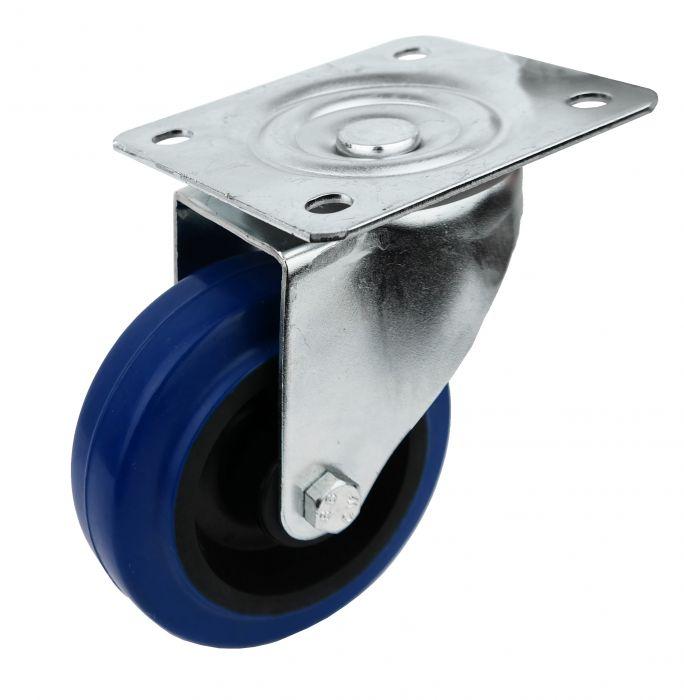 100mm Blue Rubber Castor unbraked with plate - Cateringhardwaredirect - Castor - 100BWUBP
