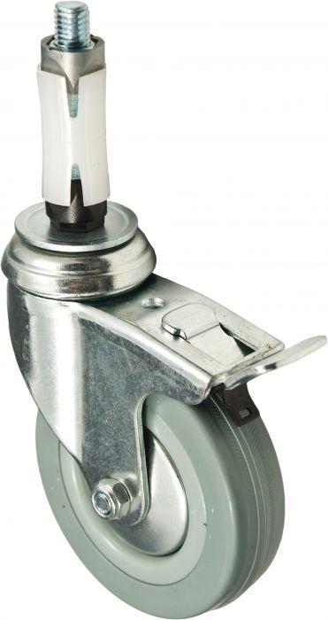 100mm Grey Rubber Castor braked, 25mm expander for round tube - Cateringhardwaredirect - Castor - 100GRBEX25RD