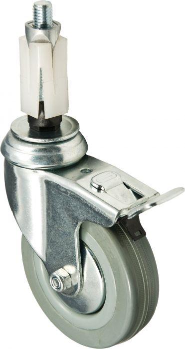 100mm Grey Rubber Castor braked, 25mm expander for square tube - Cateringhardwaredirect - Castor - 100GRBEX25SQ