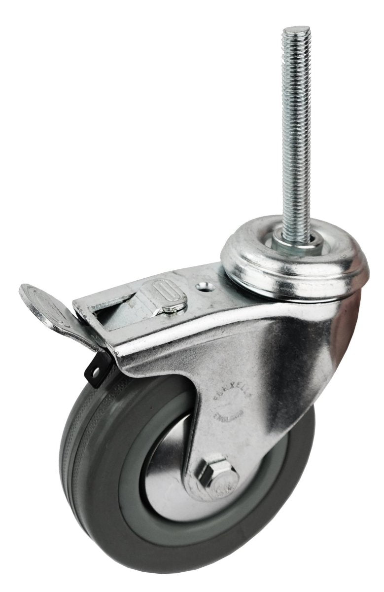100mm Grey Rubber Castor braked, M10 Fixing Bolt - Cateringhardwaredirect - Castor - 100GRB.M10