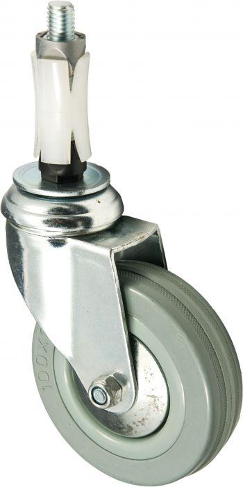 100mm Grey Rubber Castor unbraked, 25mm expander for round tube - Cateringhardwaredirect - Castor - 100GRUBEX25RD