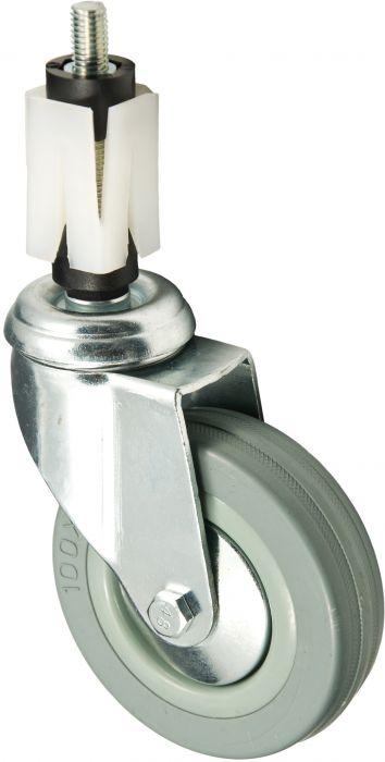 100mm Grey Rubber Castor unbraked, 30mm expander for square tube - Cateringhardwaredirect - Castor - 100GRUBEX