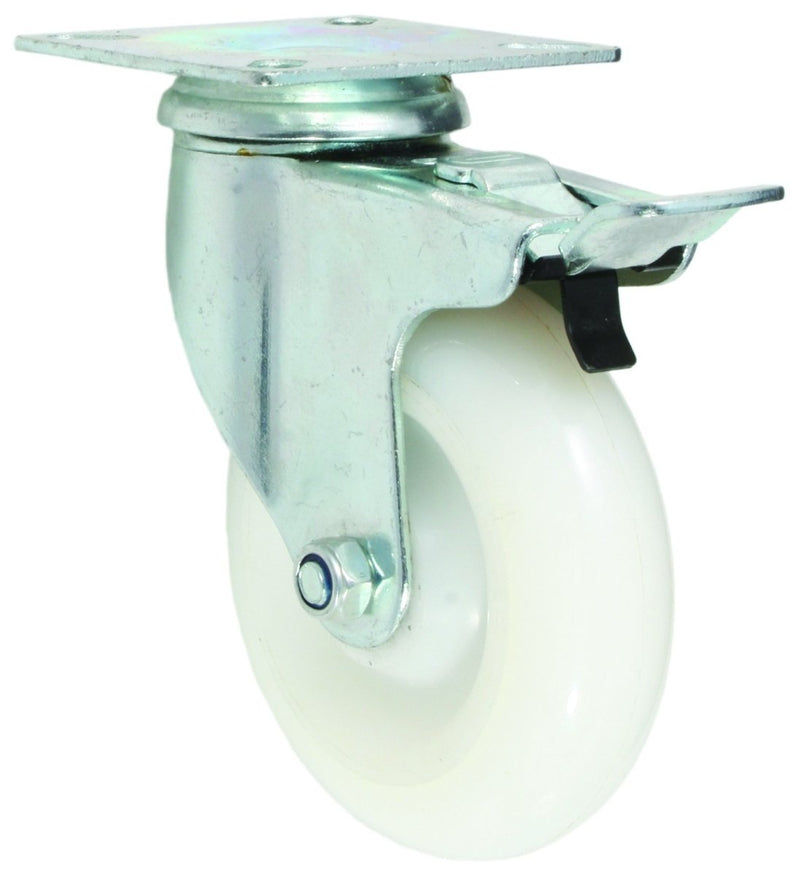 100mm Nylon Castor braked with 57 x 57 plate - Cateringhardwaredirect - Castor - 100NBP57