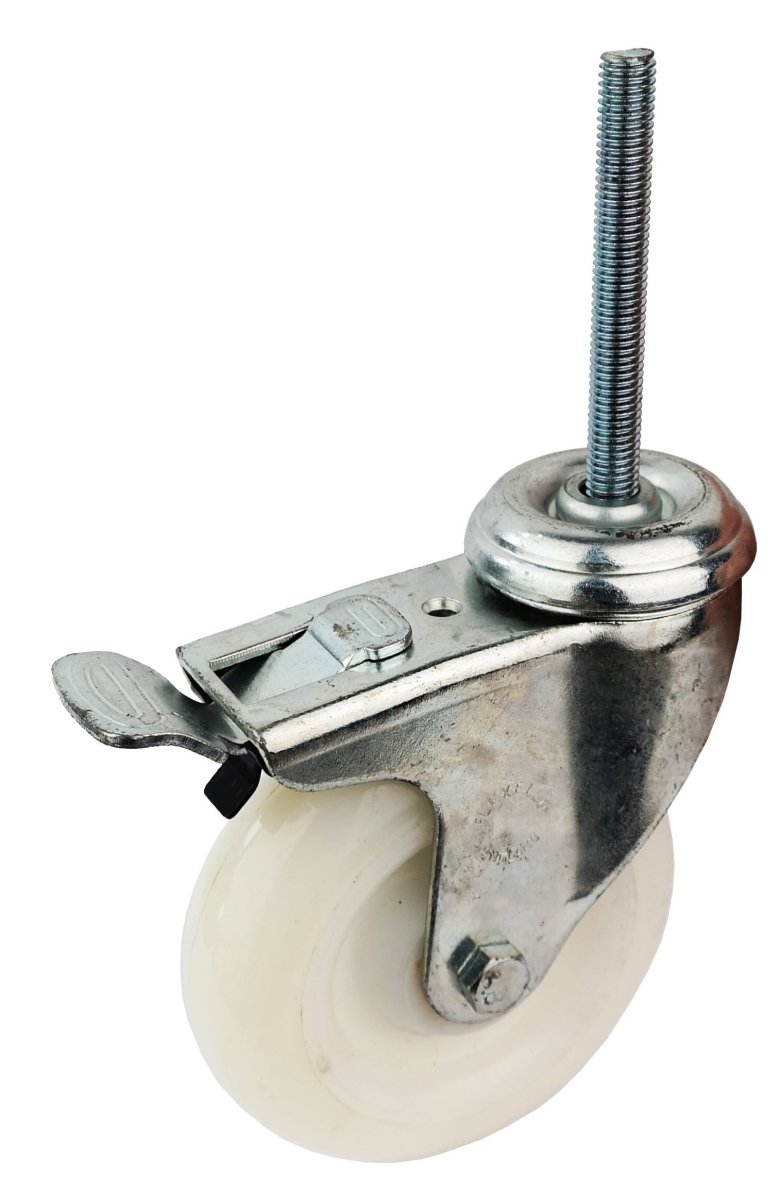 100mm White Nylon Castor braked, M10 Fixing Bolt - Cateringhardwaredirect - Castor - 100NB.M10