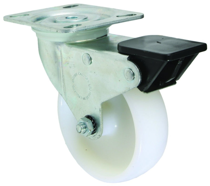 100mm White Nylon Castor braked with plate - Cateringhardwaredirect - Castor - 1322720