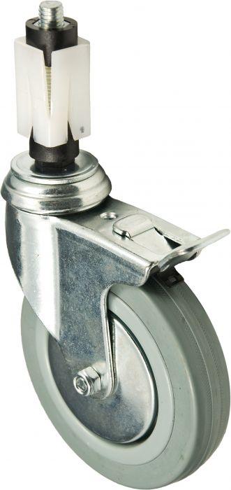 125mm Grey Rubber Castor braked, 30mm expander for square tube - Cateringhardwaredirect - Castor - 125GRBEX