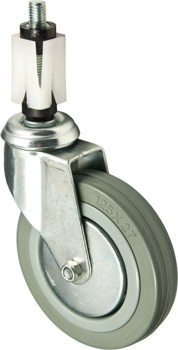 125mm Grey Rubber Castor unbraked, 30mm expander for square tube - Cateringhardwaredirect - Castor - 125GRUBEX