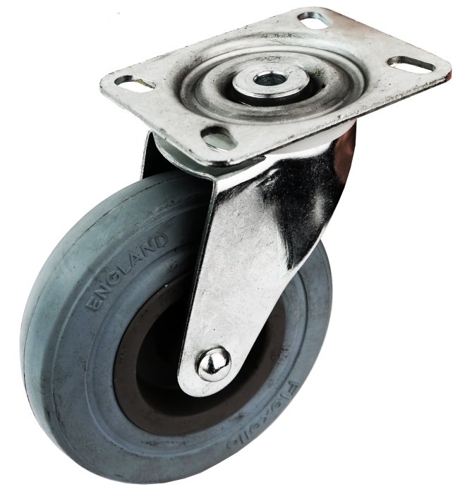 125mm Grey Rubber Castor unbraked with plate - Cateringhardwaredirect - Castor - 1321030