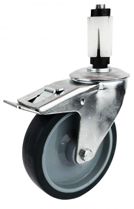 125mm Thermoplastic Grey Rubber Castor braked, 30mm expander for square tube - Cateringhardwaredirect - Castor - 125TPRBEX