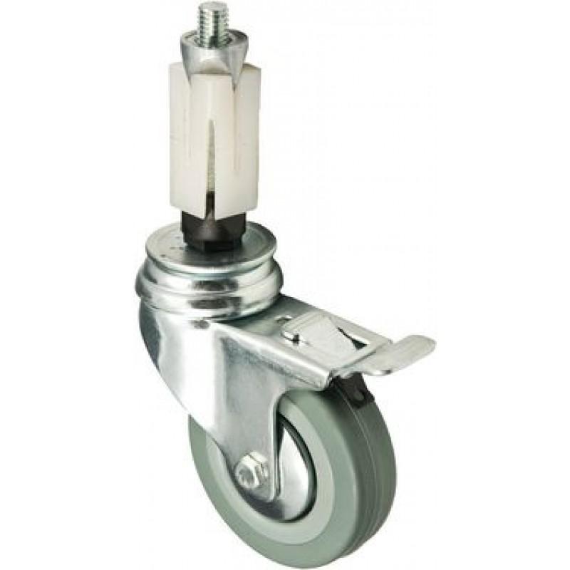 75mm Grey Rubber Castor braked 25mm expander for square tube - Cateringhardwaredirect - Castor - 75GRBEX25SQ