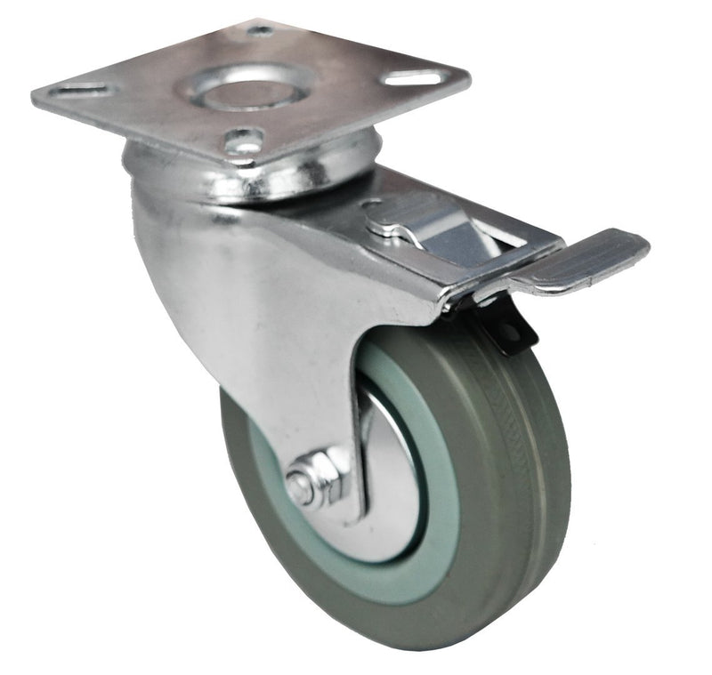 75mm Grey Rubber Castor braked with plate - Cateringhardwaredirect - Castor - 75GRBP