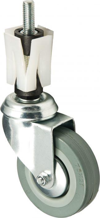 75mm Grey Rubber Castor unbraked, 40mm expander for square tube - Cateringhardwaredirect - Castor - 75GRUBEX.40