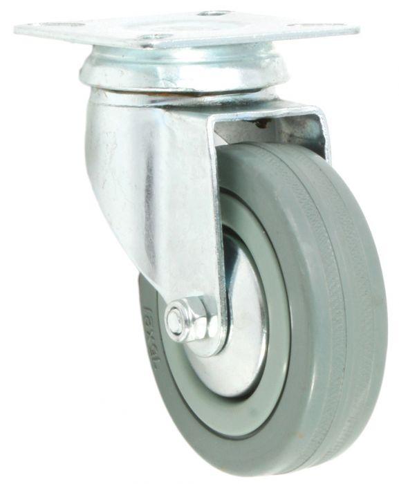 75mm Grey Rubber Castor unbraked with plate - Cateringhardwaredirect - Castor - 75GRUBP
