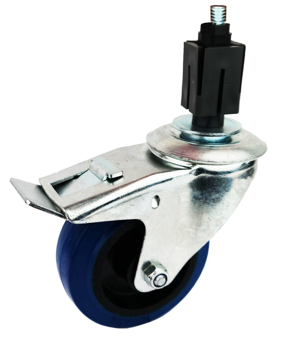 100mm Blue Rubber Castor braked, 30mm expander for square tube - Cateringhardwaredirect - Castor - 100BWBEX