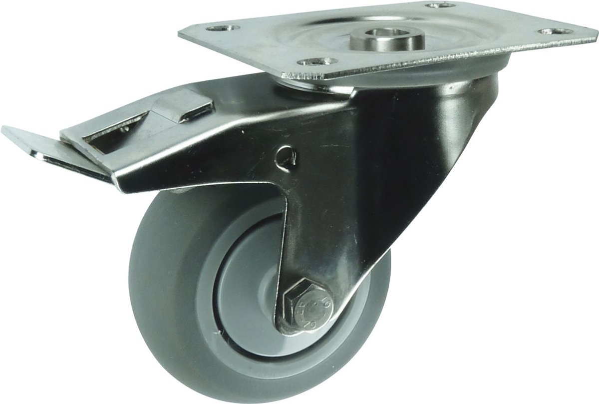 100mm Castor braked with plate - Catering Hardware Direct