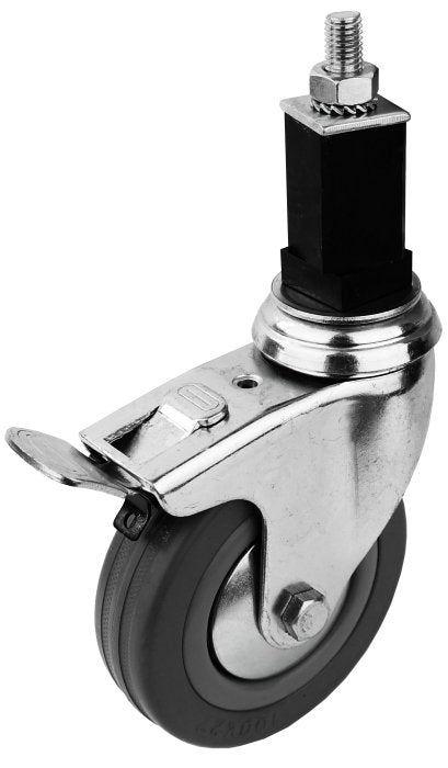 100mm Grey Rubber Castor braked, 30mm Rubber expander for square tube - Cateringhardwaredirect - Castor - 100GRBEX.R