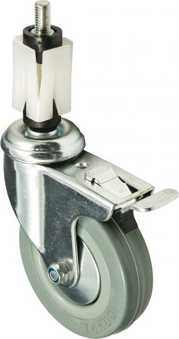 100mm Grey Rubber Castor braked, 40mm expander for square tube - Cateringhardwaredirect - Castor - 100GRBEX.40