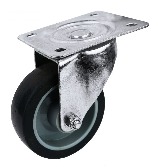 100mm Grey Rubber Castor unbraked with plate - Cateringhardwaredirect - Castor - 100TPRUBP