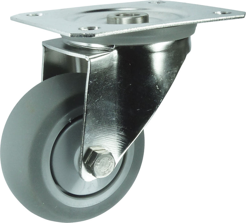 100mm Grey Rubber Castor unbraked with plate - Catering Hardware Direct - Castor - 100SSGRUBP