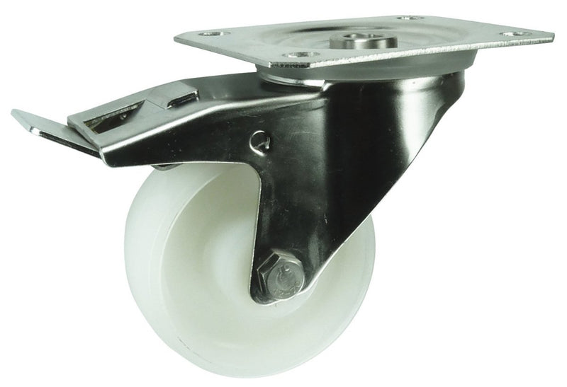 5” (125mm) White Nylon castor, braked with plate - Cateringhardwaredirect - Castor - 125SSNBP