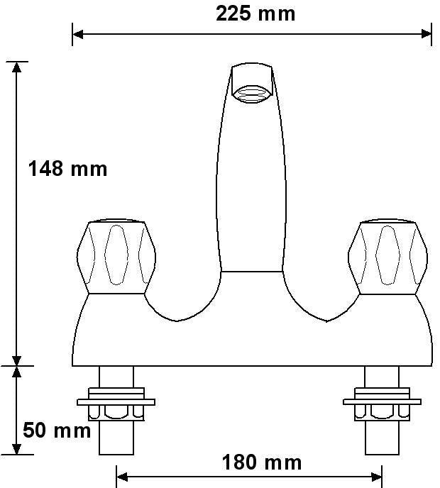 Deck Mixer Tap, Twin Feed, Dome Head