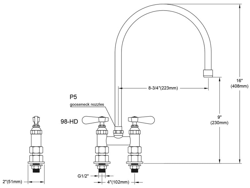 Deck Mounted Twin Feed, Twin Pedestal Taps