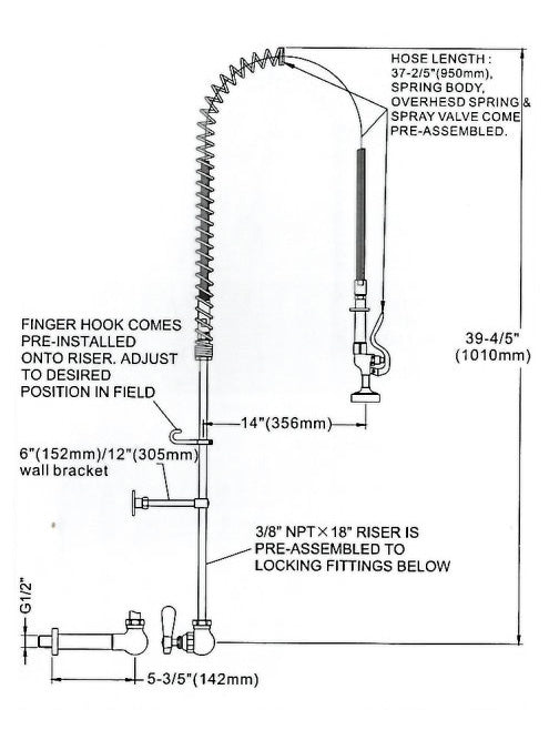 Vortex Pre-Rinse Spray, Wall Mount, Single Pedestal, Single Feed