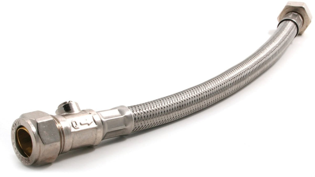 Braided Tap Connector Hose 300mm with Isolation Valve - Cateringhardwaredirect - Tap Spares - F04