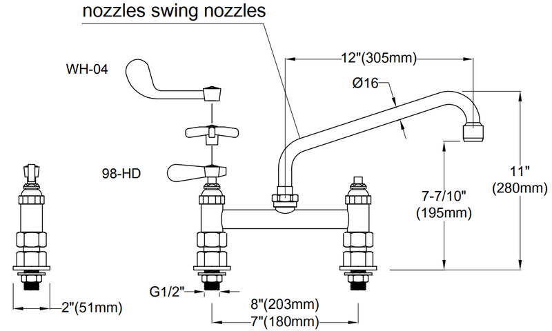 Deck Mounted Twin Feed, Twin Pedestal Taps - Catering Hardware Direct - Taps - OHD306