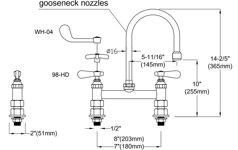 Deck Mounted Twin Feed, Twin Pedestal Taps - Catering Hardware Direct - Taps - OHD3G8-4