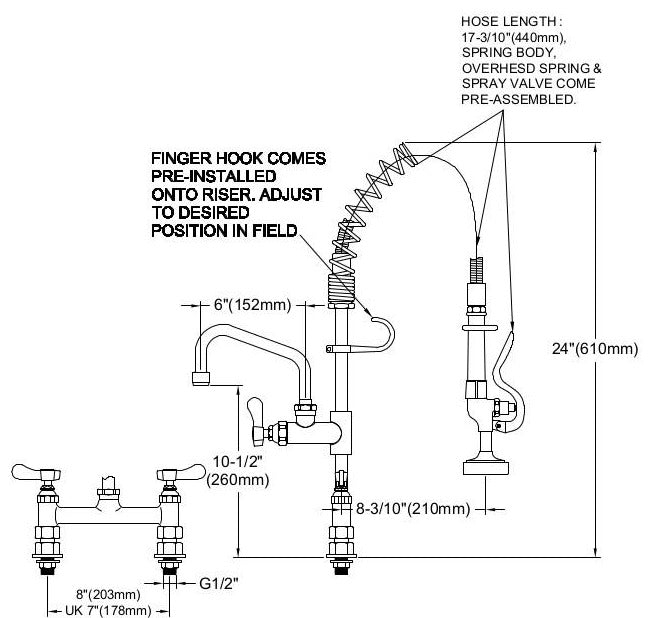 Vortex Pre-Rinse Spray, Deck Mount, Twin Pedestal, Twin Feed, Mini Style - Cateringhardwaredirect - Pre-Rinse - OHD30M