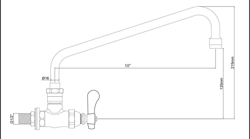 Wall Mounted Single pedestal, Single Feed Tap with 10" Spout - Catering Hardware Direct - Taps - OHW110